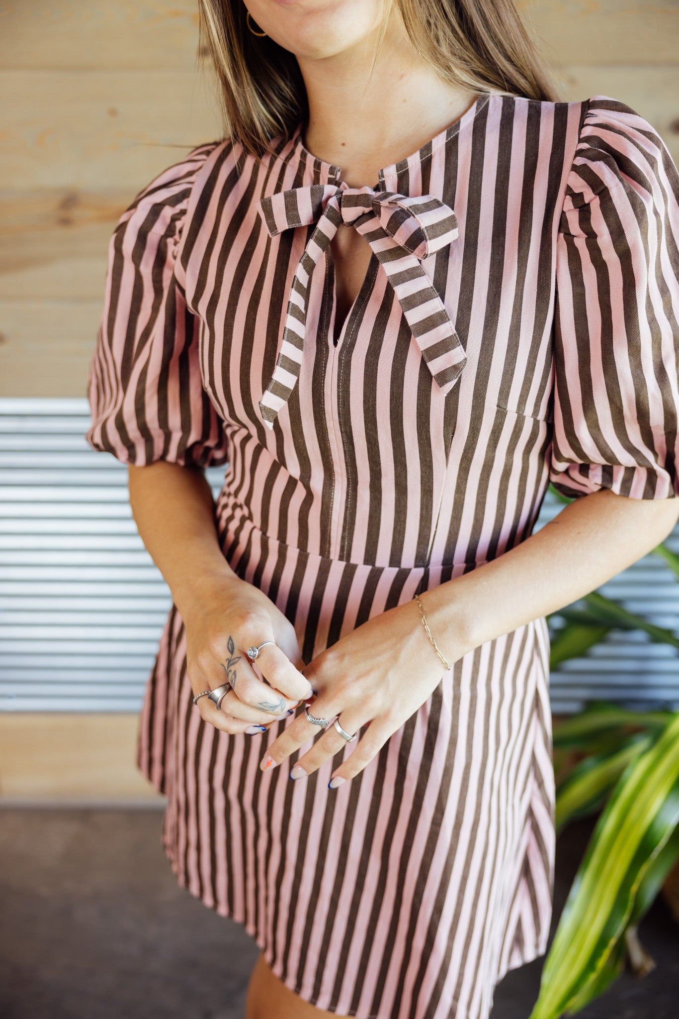 Peach Striped Tie Dress